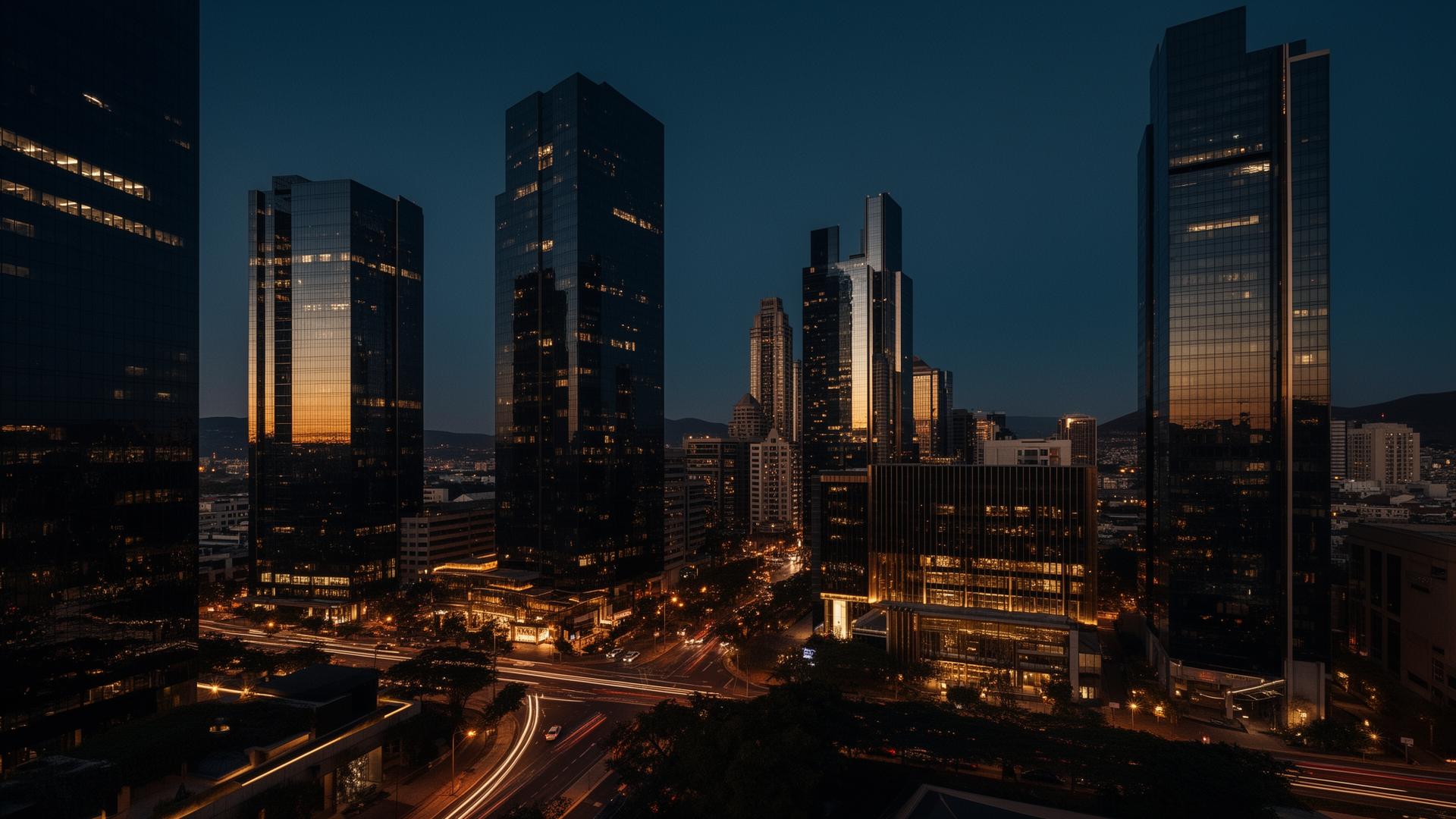 South African business skyline at dusk